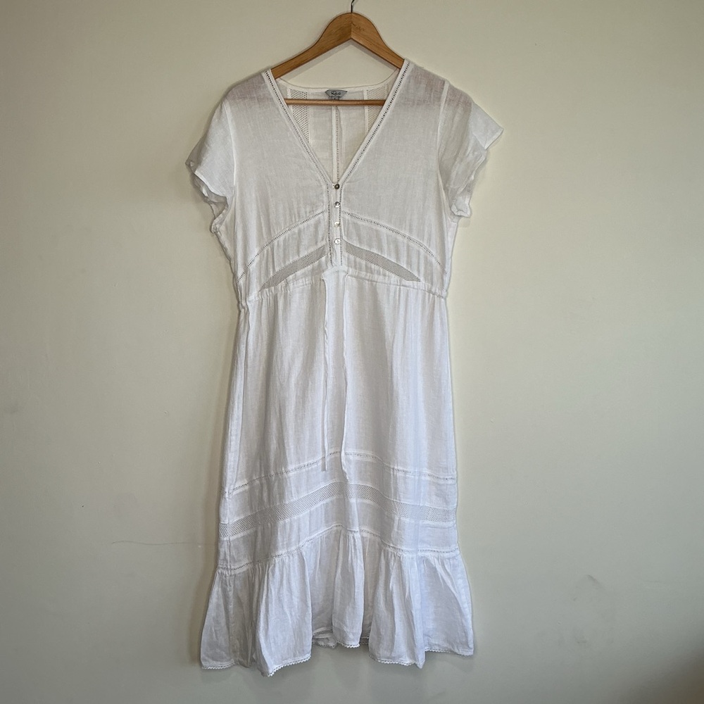 Rails White Kiki Midi Dress Linen Blend V-Neck Button Front Boho Clean Summer - Picture 4 of 9